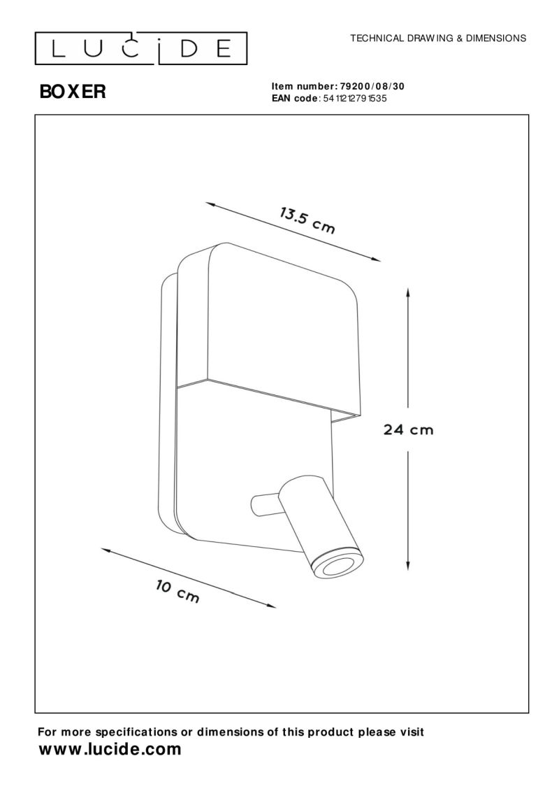 Lucide BOXER - Nástenné svietidlo - LED - 1x10W 3000K - S nabíjacím bodom USB - Čierny